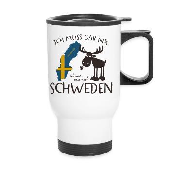 Ich muss nur nach Schweden Spruch Lustig - Thermobecher mit Tragegriff - Weiß - Vorne