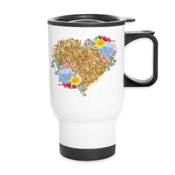 Heart of straw with spring flowers - Thermal mug with handle - white - Front