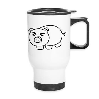 Piggy - Dessin animé de ferme drôle - Tasse isotherme avec poignée - blanc - Devant