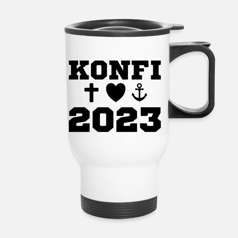 Konfirmation Konfi 2023 Glaube Liebe Hoffnung - Thermobecher mit Tragegriff - Weiß