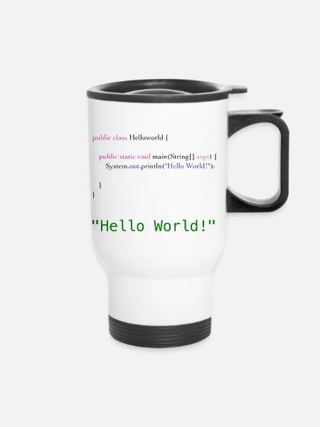 Hello World Code - Thermobecher mit Tragegriff - Weiß