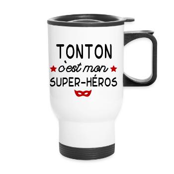 Tonton c est mon super héros - Tasse isotherme avec poignée - blanc - Devant