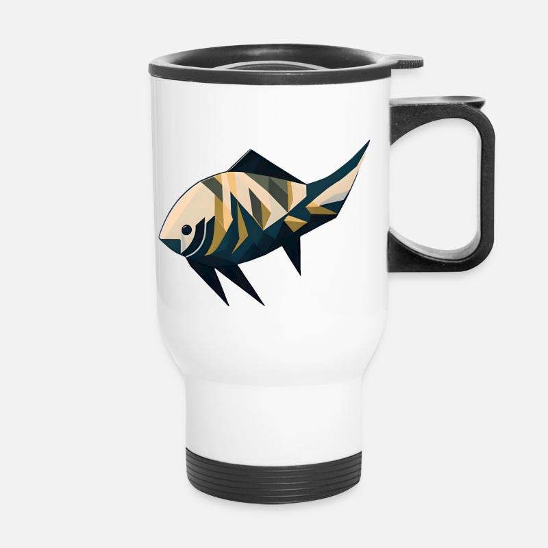 Minimalistic Fish - Thermal mug with handle - white
