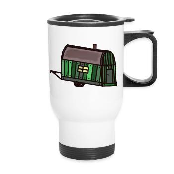 Bauwagen Wohnwagen Wohnmobil Tinyhaus wohnen Hütte - Thermobecher mit Tragegriff - Weiß - Vorne