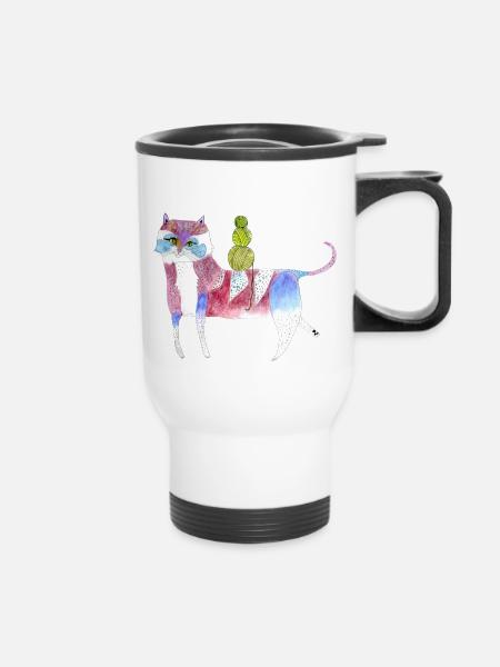 Funky Katze - Thermobecher mit Tragegriff - Weiß