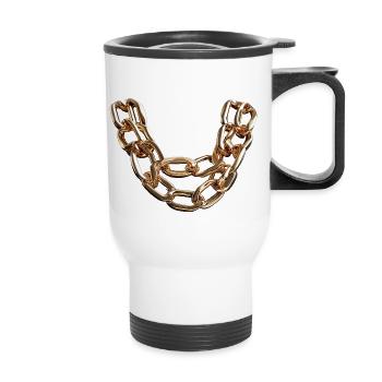 Shiny gold bold chain - Thermal mug with handle - white - Front