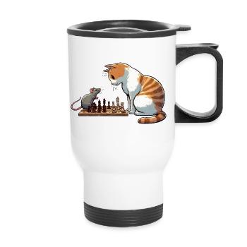 Verspielte Katzen und Maus Schachillustration - Thermobecher mit Tragegriff - Weiß - Vorne
