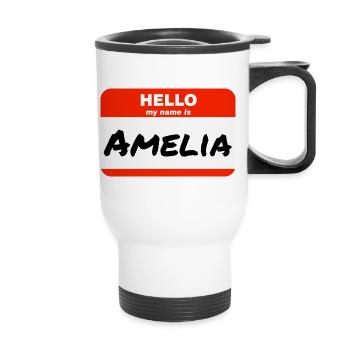 Hello My Name Is Amelia Etikett Namensschild - Thermobecher mit Tragegriff - Weiß - Vorne