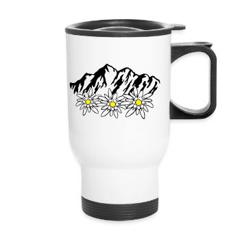 Berge und Edelweiss - Thermobecher mit Tragegriff - Weiß - Vorne