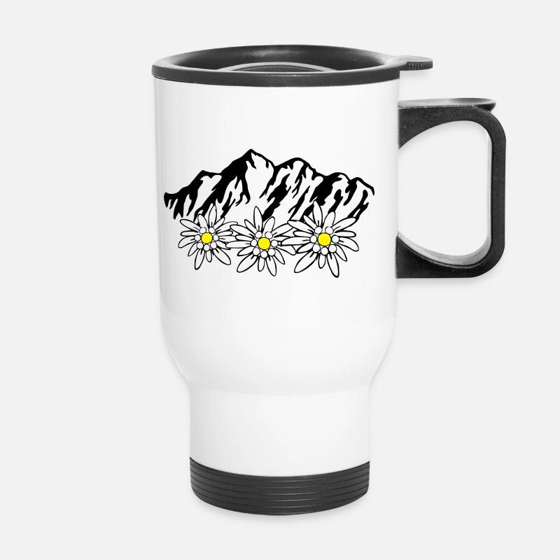 Berge und Edelweiss - Thermobecher mit Tragegriff - Weiß