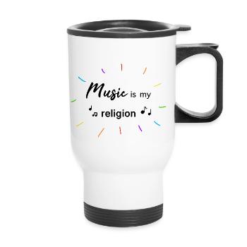 music is my religion - Thermobecher mit Tragegriff - Weiß - Vorne