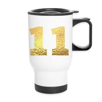 Numéro 11 paillettes doré - 11e anniversaire - Tasse isotherme avec poignée - blanc - Devant