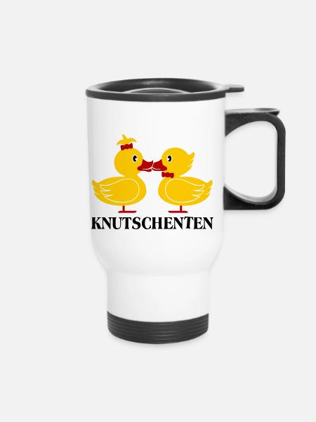 Die KnutschEnten (Enten) Spruch - Thermobecher mit Tragegriff - Weiß