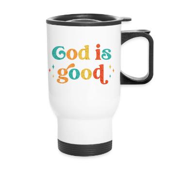 God is good! Christliche Geschenke & Klamotten - Thermobecher mit Tragegriff - Weiß - Vorne