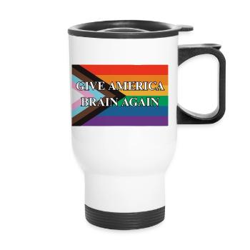 Give America Brain Again Progress Pride Flag - Thermobecher mit Tragegriff - Weiß - Vorne