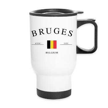 Brügge Belgien – Urlaub Souvenir & Geschenk - Thermobecher mit Tragegriff - Weiß - Vorne