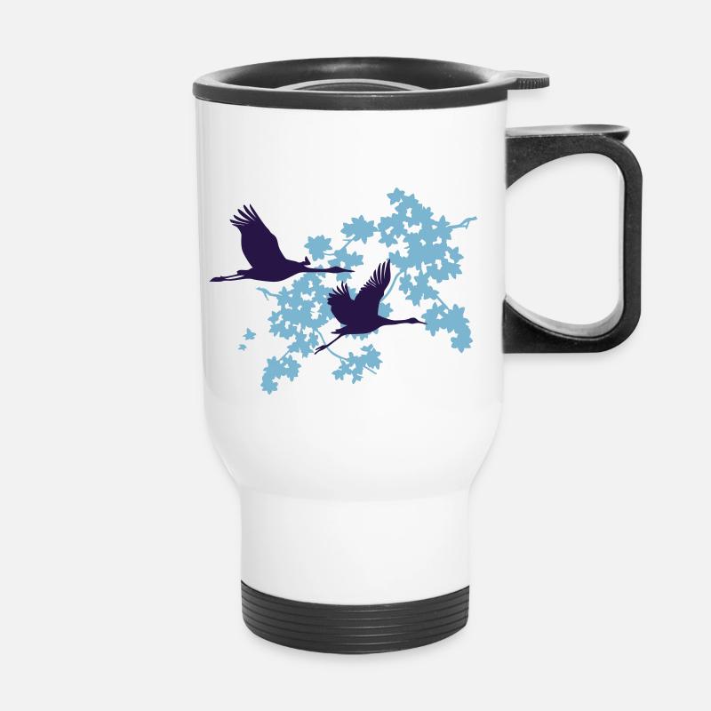 Flora and Fauna - 2 cranes - Thermal mug with handle - white