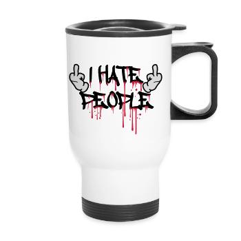 cool i hate people text graffiti spray tropfen blu - Thermobecher mit Tragegriff - Weiß - Vorne