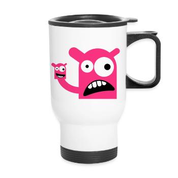 Ein Monster mit einer Monster-Puppe - Thermobecher mit Tragegriff - Weiß - Vorne