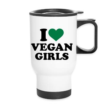 I love Vegan girls - Thermal mug with handle - white - Front