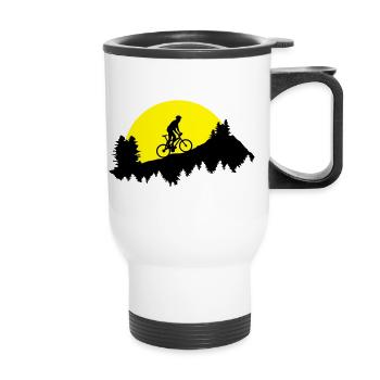 Mountain biking, mountain bikers on the mountain - Thermal mug with handle - white - Front