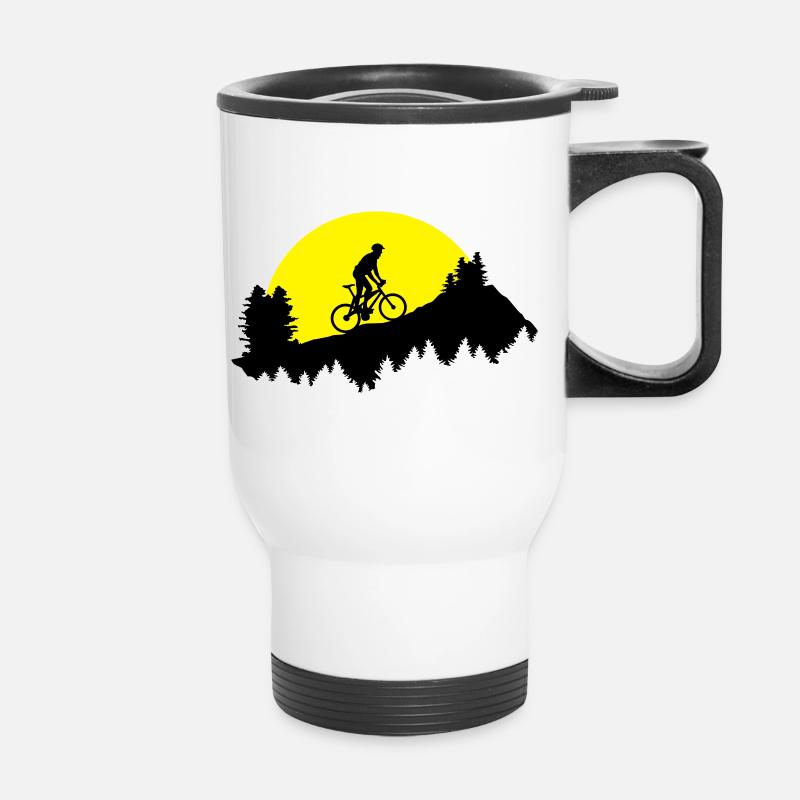 Mountain biking, mountain bikers on the mountain - Thermal mug with handle - white