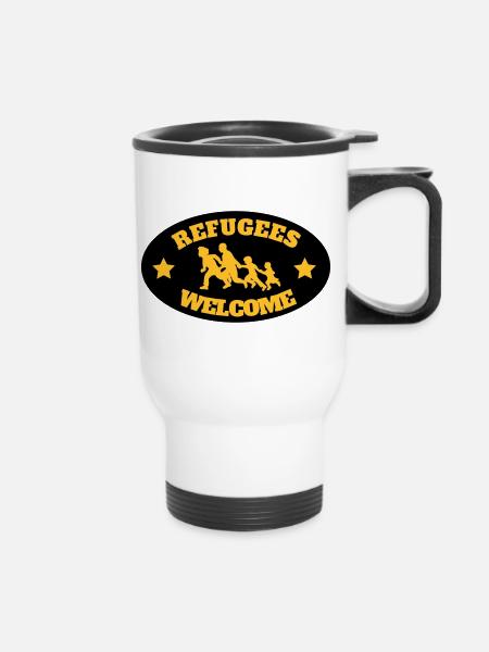 Refugees Welcome Redesign - NEW - Sticker - Thermal mug with handle - white