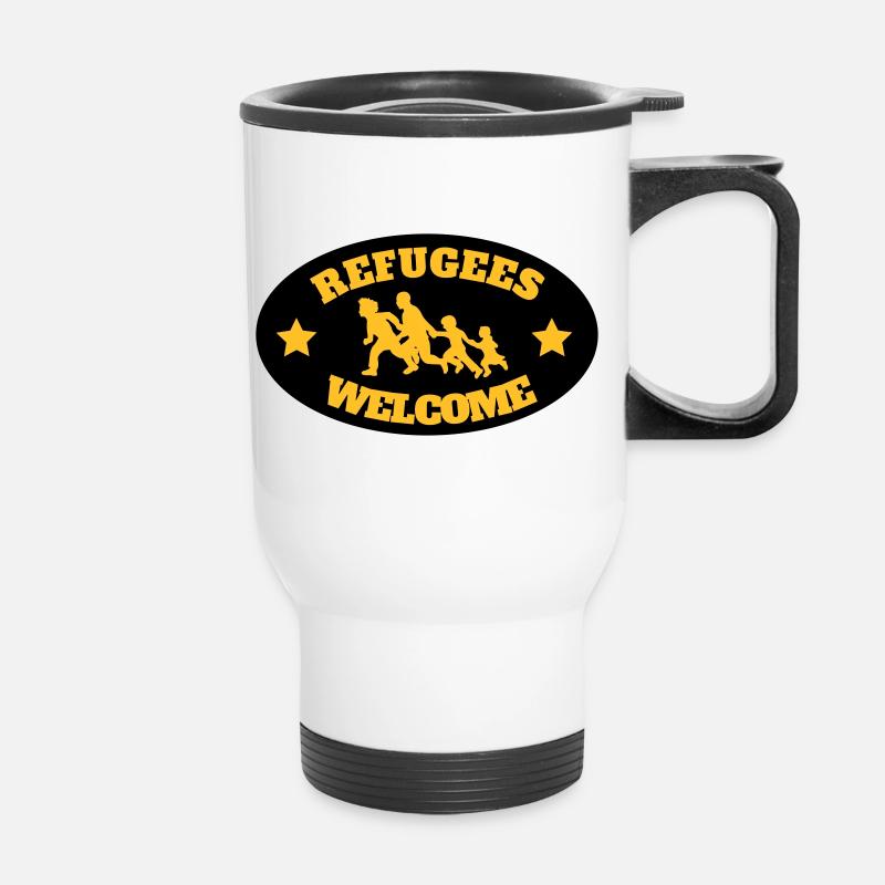 Refugees Welcome Redesign - NEW - Sticker - Thermal mug with handle - white
