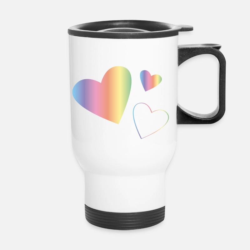 Regenbogen Herzen - Thermobecher mit Tragegriff - Weiß