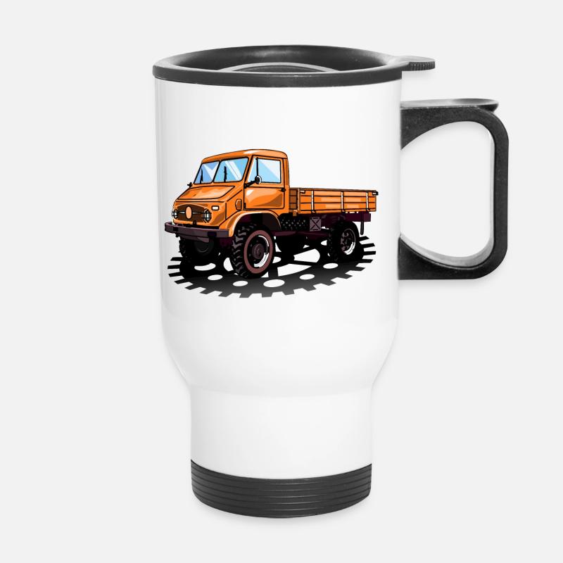 Unimog - Oldtimer - Offroad - Universal Motorgerät - Thermobecher mit Tragegriff - Weiß