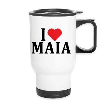 T-Shirt Name I love Maia Geschenkidee T-Shirt - Thermobecher mit Tragegriff - Weiß - Vorne