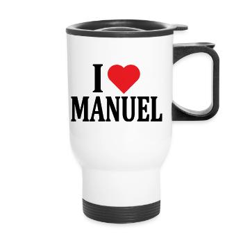 t-shirt I love Manuel t-shirt idée cadeau - Tasse isotherme avec poignée - blanc - Devant