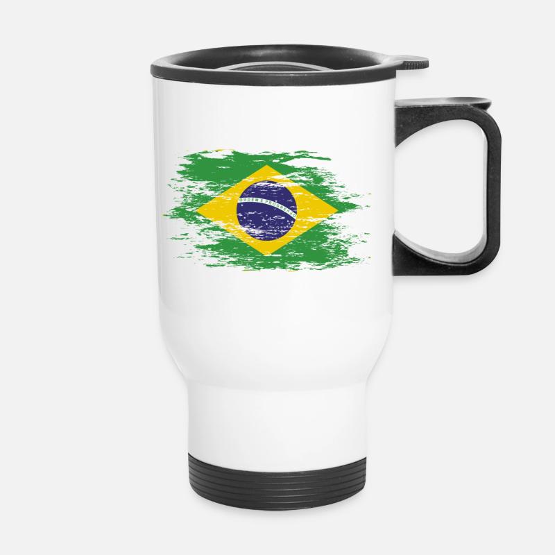 Drapeau du Brésil utilisé - Tasse isotherme avec poignée - blanc