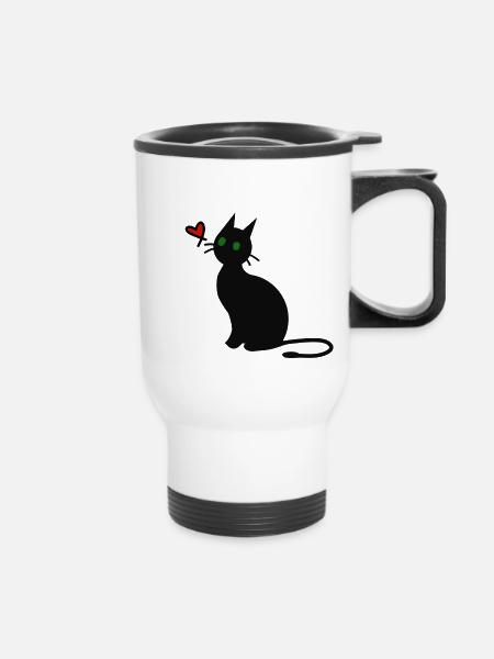 Schwarze Katze - Thermobecher mit Tragegriff - Weiß