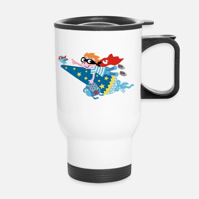 Super-héros 2025 ! Hourra, je suis une écolière ! - Tasse isotherme avec poignée - blanc