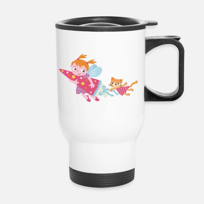 Einschulung Fee, Hurra ich bin ein Schulkind! - Thermobecher mit Tragegriff - Weiß