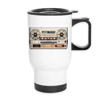 Retro Tonbandrekorder Vintage Design - Thermobecher mit Tragegriff - Weiß - Vorne