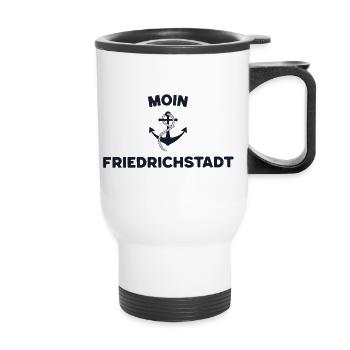 Moin Friedrichstadt – Maritimes Anker Design - Thermobecher mit Tragegriff - Weiß - Vorne