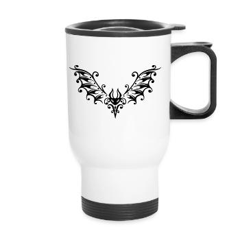 Gothic Tribal Bat Tattoo – Ornamental Wings - Thermal mug with handle - white - Front