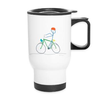 Bicycle stick figure, mobility sustainable - Thermal mug with handle - white - Front