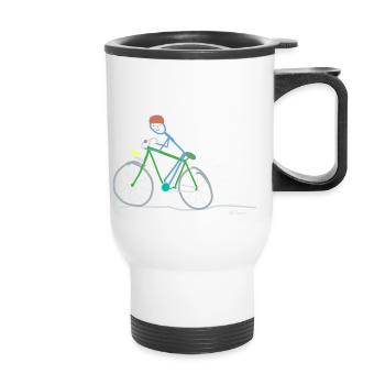 Road bike stickman, environmental protection sustainable - Thermal mug with handle - white - Front