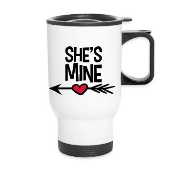 love in love she is mine she belongs to me heart - Thermal mug with handle - white - Front