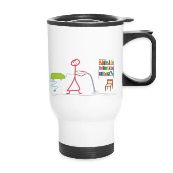 Ménage Strichmännchen femme au foyer Aspirateur - Tasse isotherme avec poignée - blanc - Devant