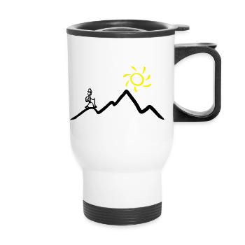 Stickman hiking on the mountains & sunshine - Thermal mug with handle - white - Front