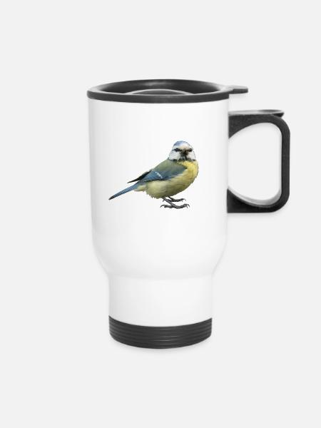 Vogel Blaumeise - Thermobecher mit Tragegriff - Weiß