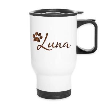 Luna Name Hund Katze Felldesign mit Pfote - Thermobecher mit Tragegriff - Weiß - Vorne