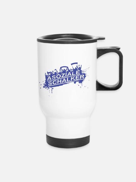 Asoziale Schalker Fan Design - Thermobecher mit Tragegriff - Weiß