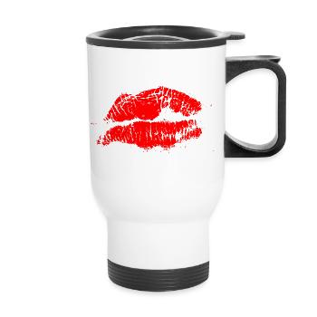 Kussmund Lippenstift Geschenk Valentinstag - Thermobecher mit Tragegriff - Weiß - Vorne