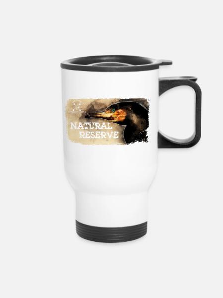 Series "NATURE RESERVE" - Cormorant - Thermal mug with handle - white
