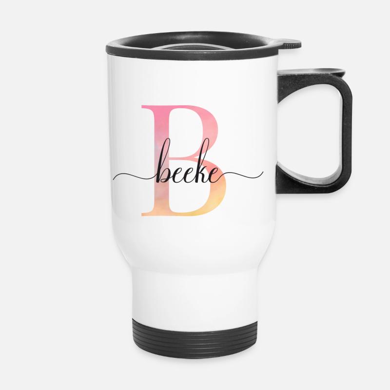 B | Monogramme | Nom | BeekeAquarelle - Tasse isotherme avec poignée - blanc